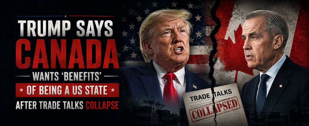 Trump Says Canada Wants ‘Benefits’ of Being a US State After Trade Talks Collapse