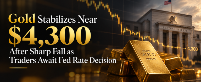 Gold Stabilizes Near $4,300 After Sharp Fall as Traders Await Fed Rate Decision