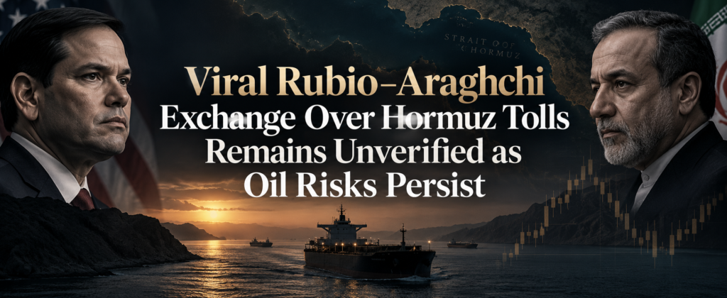 Viral Rubio–Araghchi Exchange Over Hormuz Tolls Remains Unverified as Oil Risks Persist