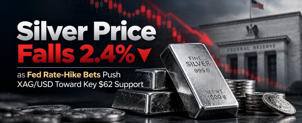 Silver Price Falls 2.4% as Fed Rate-Hike Bets Push XAG/USD Toward Key $62 Support