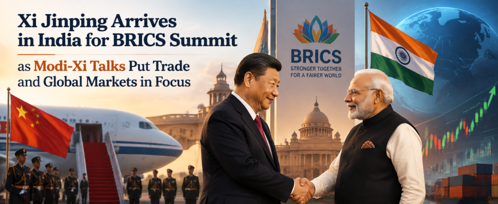 Xi Jinping Arrives in India for BRICS Summit as Modi-Xi Talks Put Trade and Global Markets in Focus